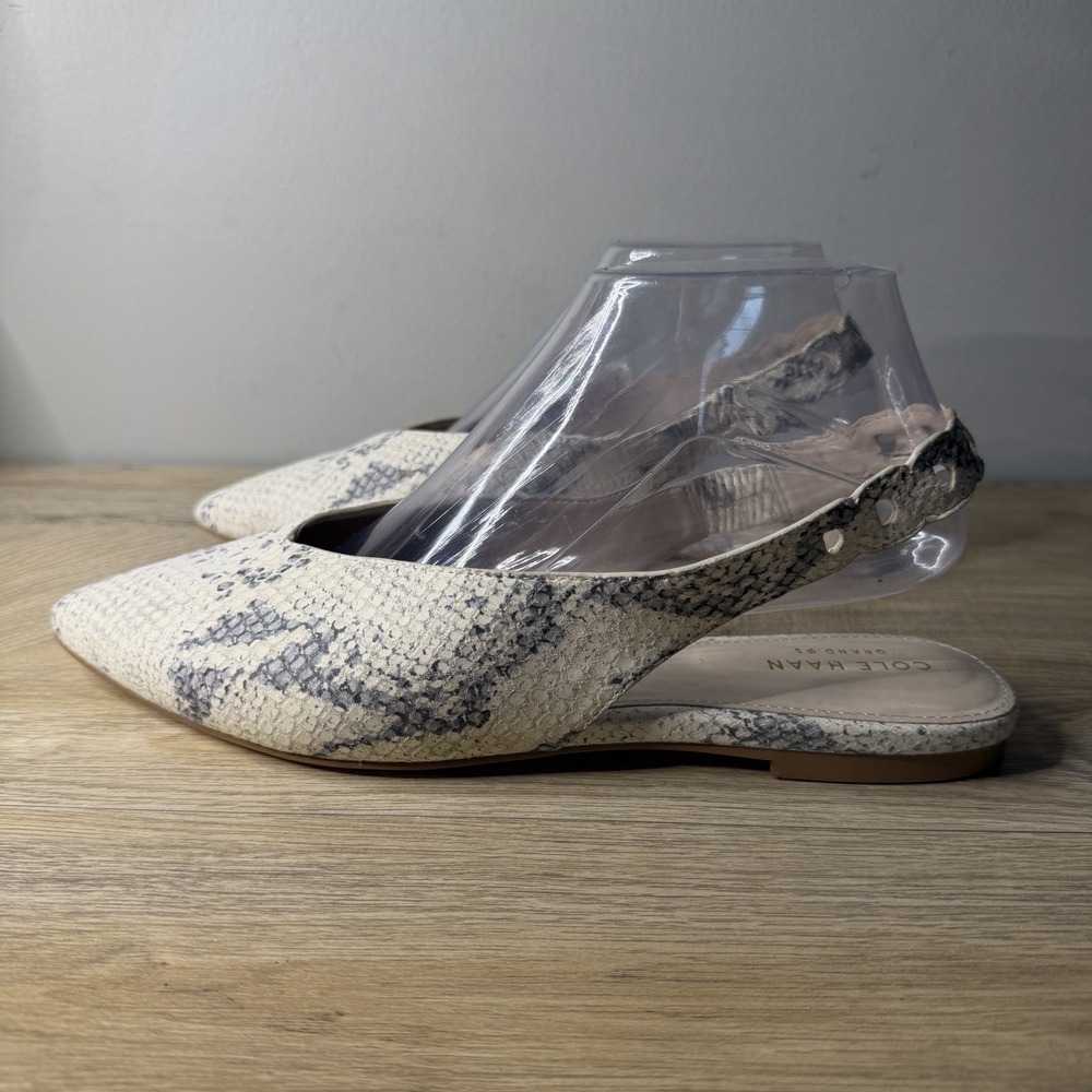Cole Haan Grand OS Snake Print Slingback Flats Pointed Toe Classic Career Size 8